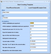   Excel 401(k) Planner Template Software